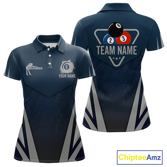 Personalized Dark Blue And Gray 8 Ball Billiard Pool Shirt For Women Custom Billiard Attire Team Jersey NYN3084