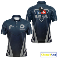 Load image into Gallery viewer, Personalized Dark Blue And Gray 8 Ball Billiard Pool Shirt For Men Custom Billiard Attire Team Jersey NYN3084