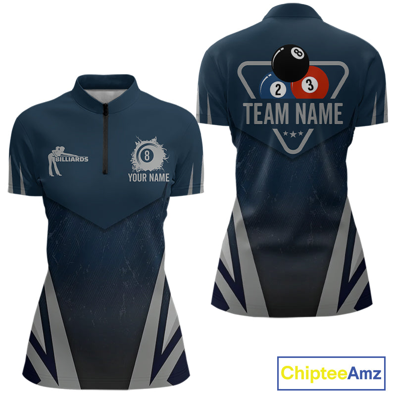Personalized Dark Blue And Gray 8 Ball Billiard Pool Shirt For Women Custom Billiard Attire Team Jersey NYN3084