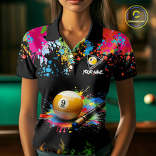 Load image into Gallery viewer, Colorful Paint &amp; Flame 9 Ball Billiard Shirt For Women Personalized Cue Billiard Team Shirt NYN3089