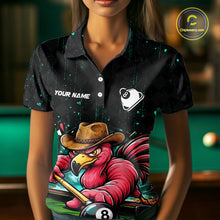 Load image into Gallery viewer, Funny Flamingo Play 8 Ball Pool Billiard Shirt For Women Custom Teal Splatter Billiard Pool Team Shirt NYN3093