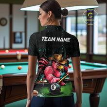 Load image into Gallery viewer, Funny Flamingo Play 8 Ball Pool Billiard Shirt For Women Custom Teal Splatter Billiard Pool Team Shirt NYN3093