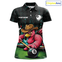 Load image into Gallery viewer, Funny Flamingo Play 8 Ball Pool Billiard Shirt For Women Custom Teal Splatter Billiard Pool Team Shirt NYN3093