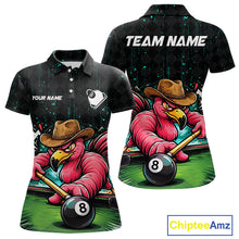 Load image into Gallery viewer, Funny Flamingo Play 8 Ball Pool Billiard Shirt For Women Custom Teal Splatter Billiard Pool Team Shirt NYN3093