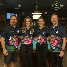 Load image into Gallery viewer, Funny Flamingo Play 8 Ball Pool Billiard Shirt For Women Custom Teal Splatter Billiard Pool Team Shirt NYN3093