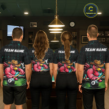 Load image into Gallery viewer, Funny Flamingo Play 8 Ball Pool Billiard Shirt For Women Custom Teal Splatter Billiard Pool Team Shirt NYN3093