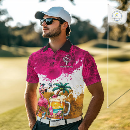 Yellow - Pink Grunge Mens Golf Polo Shirt Custom Flamingo Summer Tropical Golf Team Clothing NYN3263
