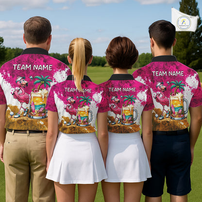 Yellow - Pink Grunge Mens Golf Polo Shirt Custom Flamingo Summer Tropical Golf Team Clothing NYN3263
