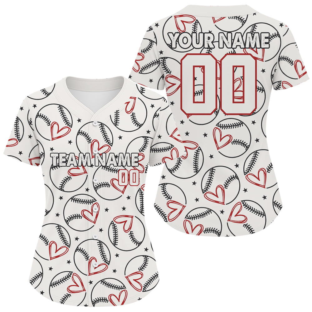 Custom Baseball Jersey For Women Personalized Heart & Baseball, Youth Baseball Jerseys NYN1134
