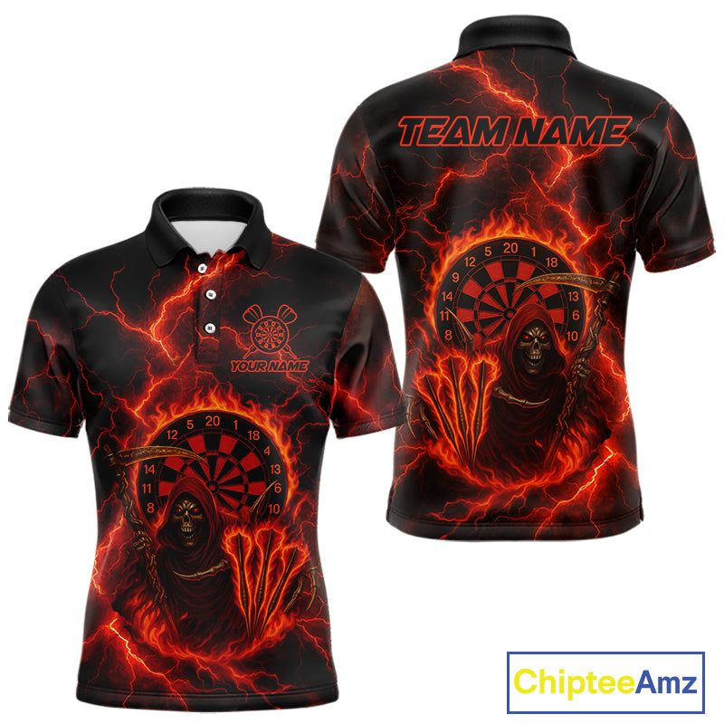 Custom Red Flames Grim Reaper Lightning Dart Men Polo Jerseys Outfits Dart Gifts NYN1719