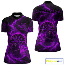 Load image into Gallery viewer, Custom Purple Flames Grim Reaper Lightning Dart Women 1/4-Zip Jerseys Outfits Dart Gifts NYN1720