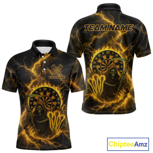 Custom Yellow Flames Grim Reaper Lightning Dart Men Polo Jerseys Outfits Dart Gifts NYN1721