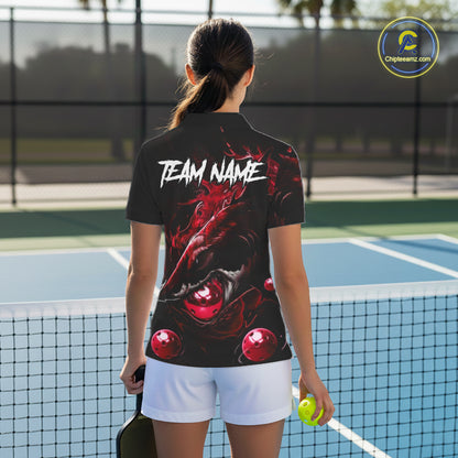 Custom Red Grunge Shark Pickleball 3D Ball Jerseys Women Funny Pickleball League Shirts NYN2226