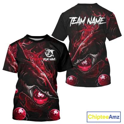 Custom Red Grunge Shark Pickleball 3D Ball Jerseys Men Funny Pickleball League Shirts NYN2226