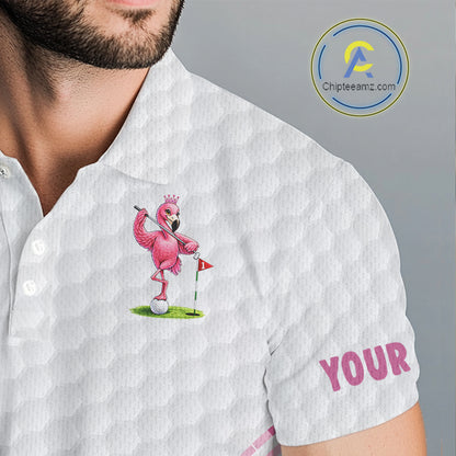 Funny Mens Golf Polo Shirt Custom Crown Flamingo Pink Argyle Pattern Golf Clothing Shirts NYN2876
