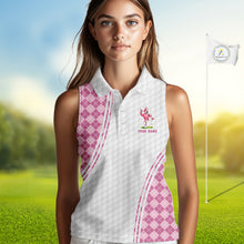 Load image into Gallery viewer, Funny Womens Golf Sleeveless Polo Shirt Custom Crown Flamingo Pink Argyle Pattern Golf Clothing Shirts NYN2876