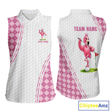 Load image into Gallery viewer, Funny Womens Golf Sleeveless Polo Shirt Custom Crown Flamingo Pink Argyle Pattern Golf Clothing Shirts NYN2876