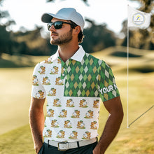 Load image into Gallery viewer, Funny Duck Polo Shirt Mens Golf Polo Shirts Custom Green Argyle Pattern Duck Golf Shirts NYN2879