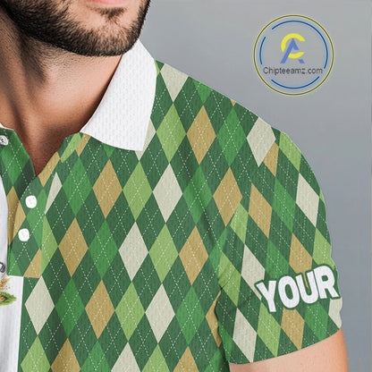 Funny Duck Polo Shirt Mens Golf Polo Shirts Custom Green Argyle Pattern Duck Golf Shirts NYN2879