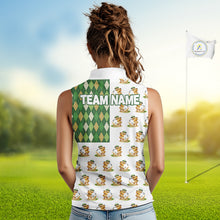 Load image into Gallery viewer, Funny Duck Sleeveless Polo Shirt Womens Golf Polo Shirts Custom Green Argyle Duck Golf Shirts NYN2879