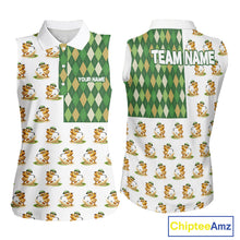 Load image into Gallery viewer, Funny Duck Sleeveless Polo Shirt Womens Golf Polo Shirts Custom Green Argyle Duck Golf Shirts NYN2879