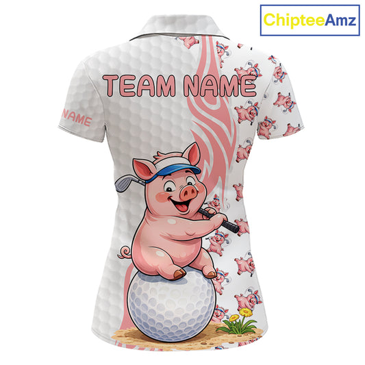 Funny Pig Polo Shirt Womens Golf Polo Shirts Custom Golfing Pig White Golf Pattern Golf Shirts NYN2883