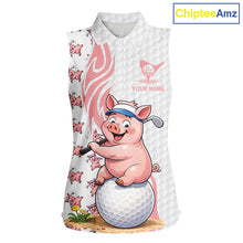 Load image into Gallery viewer, Funny Pig Sleeveless Polo Shirt Womens Golf Polo Shirts Custom Golfing Pig White Golf Pattern Shirts NYN2883