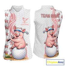 Load image into Gallery viewer, Funny Pig Sleeveless Polo Shirt Womens Golf Polo Shirts Custom Golfing Pig White Golf Pattern Shirts NYN2883