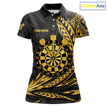 Load image into Gallery viewer, Personalized Black &amp; Gold Tribal Darts Polo &amp; Quarter-Zip Custom Dart Shirts For Women Dart Jerseys  NYN2885