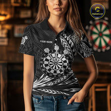 Load image into Gallery viewer, Personalized Black &amp; Silver Tribal Darts Polo &amp; Quarter-Zip Custom Dart Shirts For Women Dart Jerseys  NYN2886