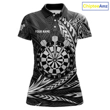 Load image into Gallery viewer, Personalized Black &amp; Silver Tribal Darts Polo &amp; Quarter-Zip Custom Dart Shirts For Women Dart Jerseys  NYN2886