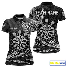 Load image into Gallery viewer, Personalized Black &amp; Silver Tribal Darts Polo &amp; Quarter-Zip Custom Dart Shirts For Women Dart Jerseys  NYN2886