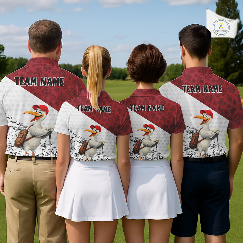 Funny Duck Golfer Mens Golf Polo Shirt Custom Black Grunge Tropical Team Golf Shirts | Red NYN3101