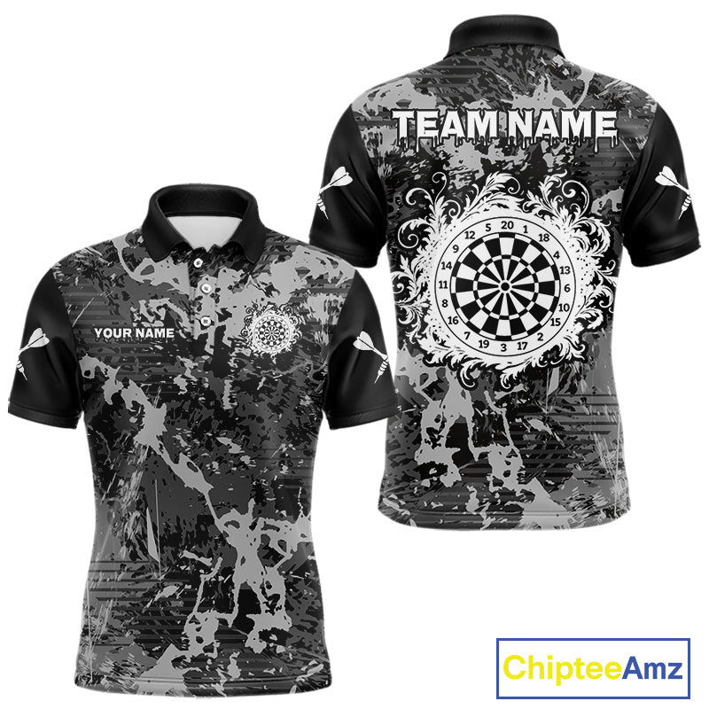 Men's Custom Darts Shirt - Gothic Dartboard With Ink Splash & Baroque Pattern NYN0321