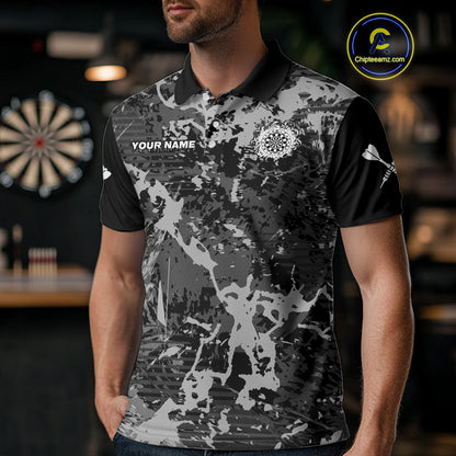 Men's Custom Darts Shirt - Gothic Dartboard With Ink Splash & Baroque Pattern NYN0321
