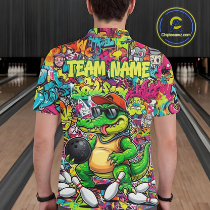 Funny Cool Crocodile Mens Bowling Shirts Custom Green Graffiti Team Bowling Jersey For Bowlers NYN3271