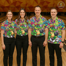 Load image into Gallery viewer, Funny Cool Crocodile Mens Bowling Shirts Custom Green Graffiti Team Bowling Jersey For Bowlers NYN3271