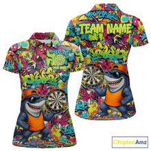 Load image into Gallery viewer, Cool Shark Dartboard Graffiti women's darts polo shirt, custom funny shark dart jersey, personalized dart team uniform