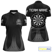 Load image into Gallery viewer, Black White Dartboard women's quarter zip darts shirt, custom dart team jersey, league darts uniform