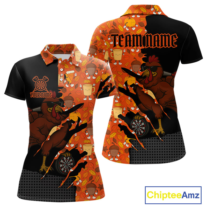 Custom Turkey Dartboard Funny Dart Polo Shirt For Women Autumn Thanksgiving Dart Jersey NYN1460