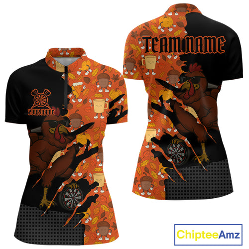 Custom Turkey Dartboard Funny Dart 1/4-Zip Shirt For Men Autumn Thanksgiving Dart Jersey NYN1460