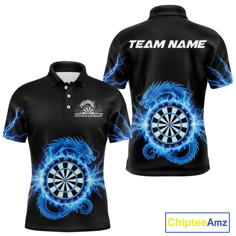 Custom Dragon Lighting Blue Dartboard Dart Polo Jerseys For Men Dart Team Shirt NYN1723