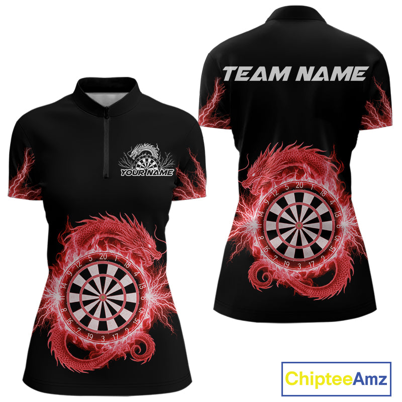 Custom Dragon Lighting Red Dartboard Dart Quarter-Zip Jerseys For Women Dart Team Shirt NYN1724