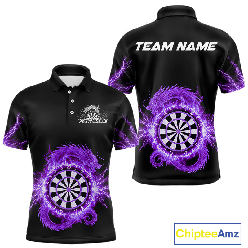 Custom Dragon Lighting Purple Dartboard Dart Polo Jerseys For Men Dart Team Shirt NYN1725
