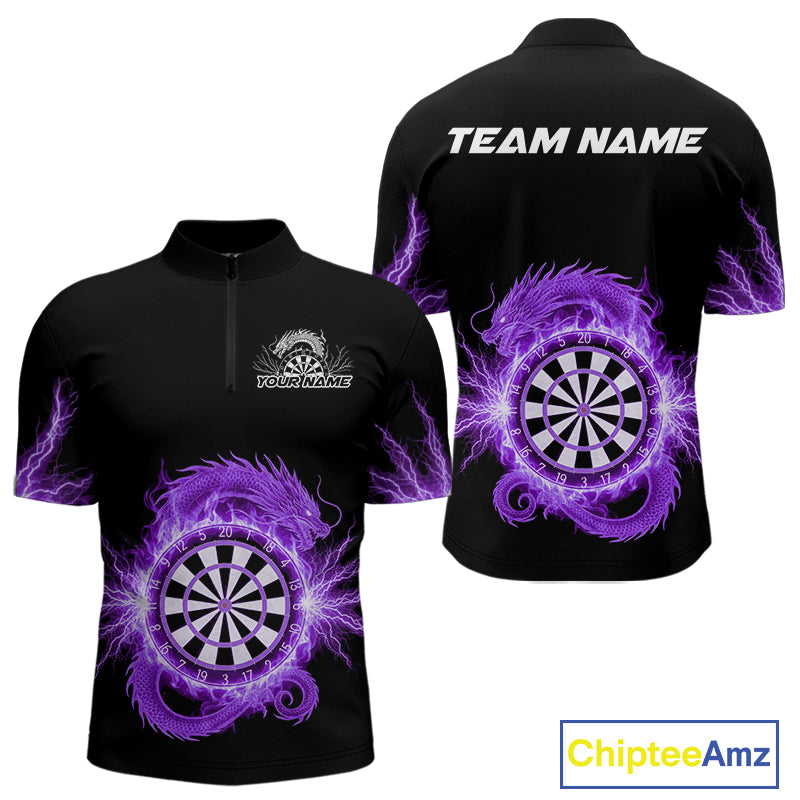 Custom Dragon Lighting Purple Dartboard Dart Quarter-Zip Jerseys For Men Dart Team Shirt NYN1725