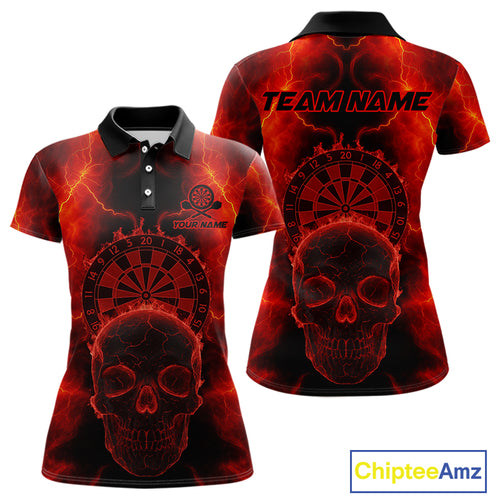 Custom Red Skull Lightning Dartboard Dart Polo Jerseys For Women Outfits Dart Shirts NYN1727