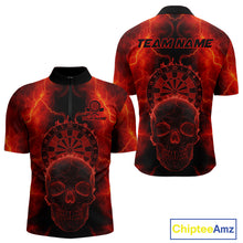Load image into Gallery viewer, Custom Red Skull Lightning Dartboard Dart Quarter-Zip Jerseys For Men Outfits Dart Shirts NYN1727