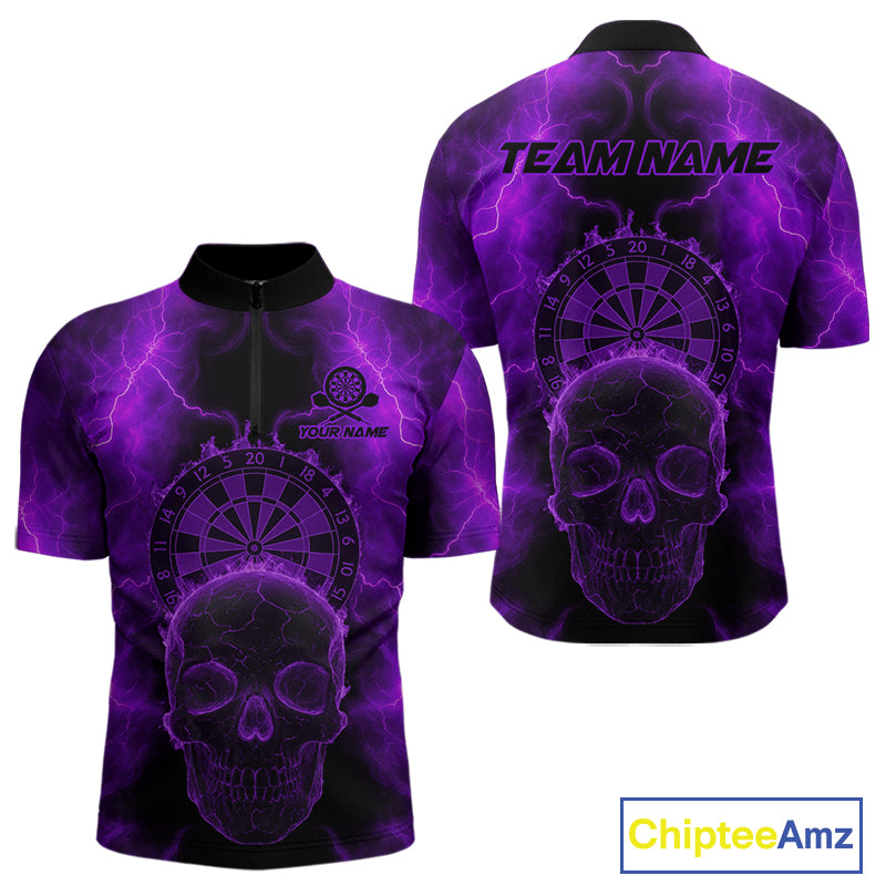 Custom Purple Skull Lightning Dartboard Dart Quarter-Zip Jerseys For Men Outfits Dart Shirts NYN1728