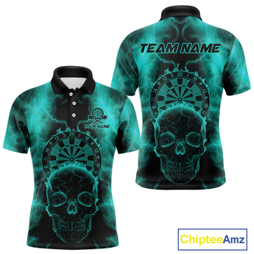 Custom Turquoise Skull Lightning Dartboard Dart Polo Jerseys For Men Outfits Dart Shirts NYN1729