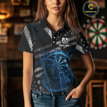 Load image into Gallery viewer, Custom Grunge US Flag Blue Smokes Skeleton Dart Women Polo Jerseys Patriotic Dart Shirts NYN1730